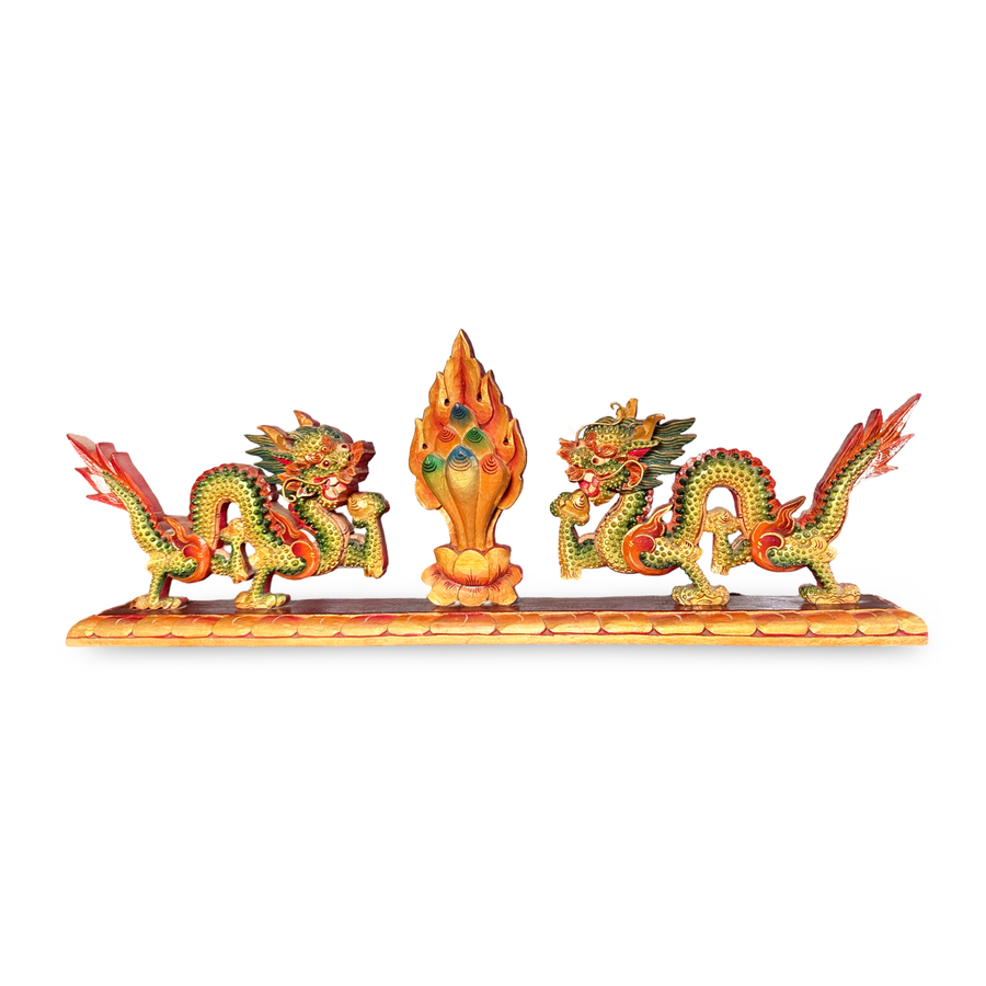 Chepu Drache Ornament aus geschnitztem und bemaltem Holz - Atelier Tibet