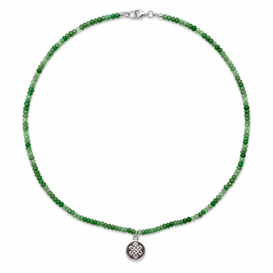 Chrysopras Halskette mit Silberanhänger «Endloser Knoten» - Atelier Tibet