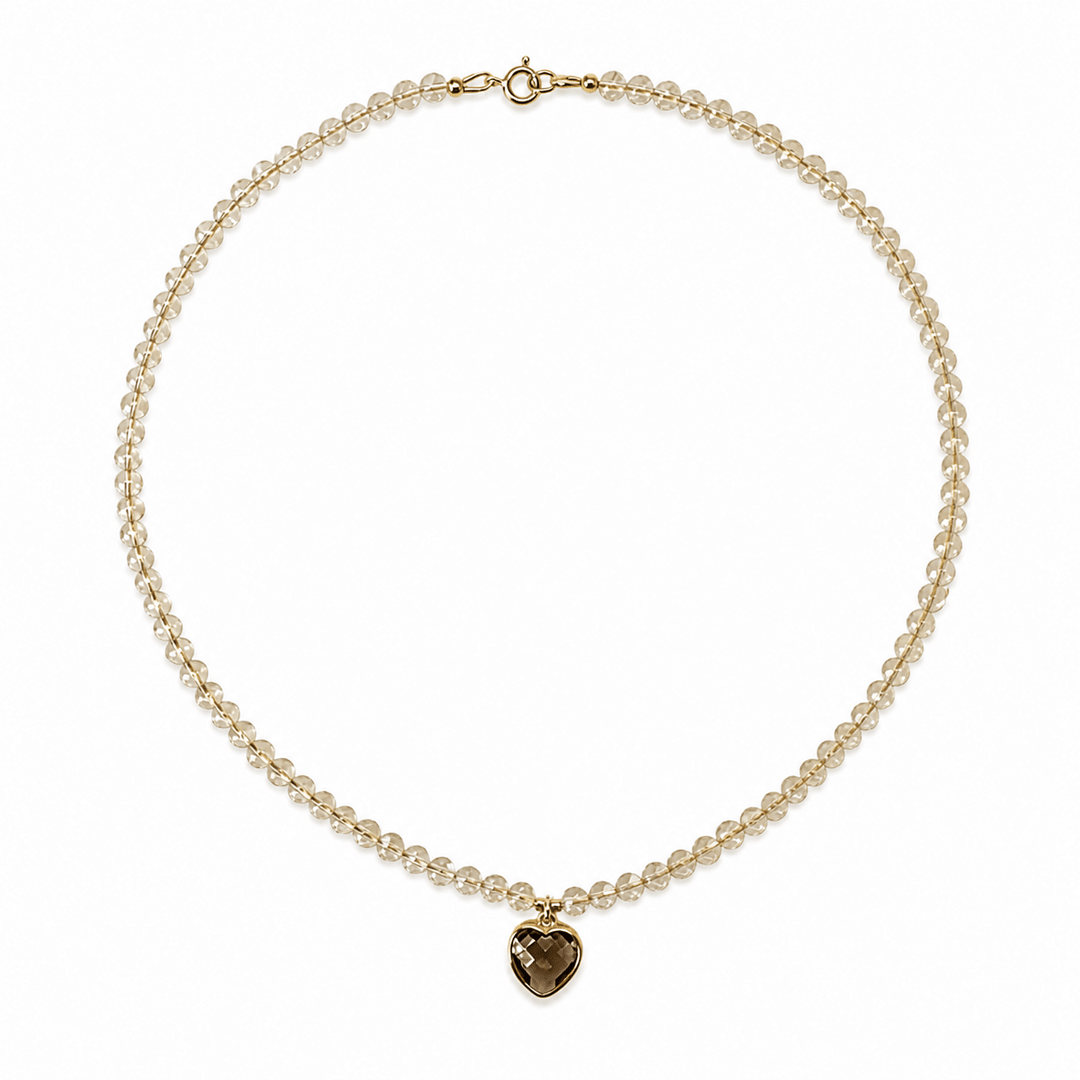 Citrin - Kette mit Rauchquarz - Herz - Anhänger - Atelier Tibet