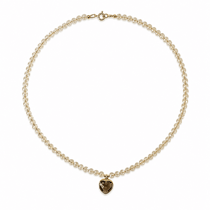 Citrin - Kette mit Rauchquarz - Herz - Anhänger - Atelier Tibet