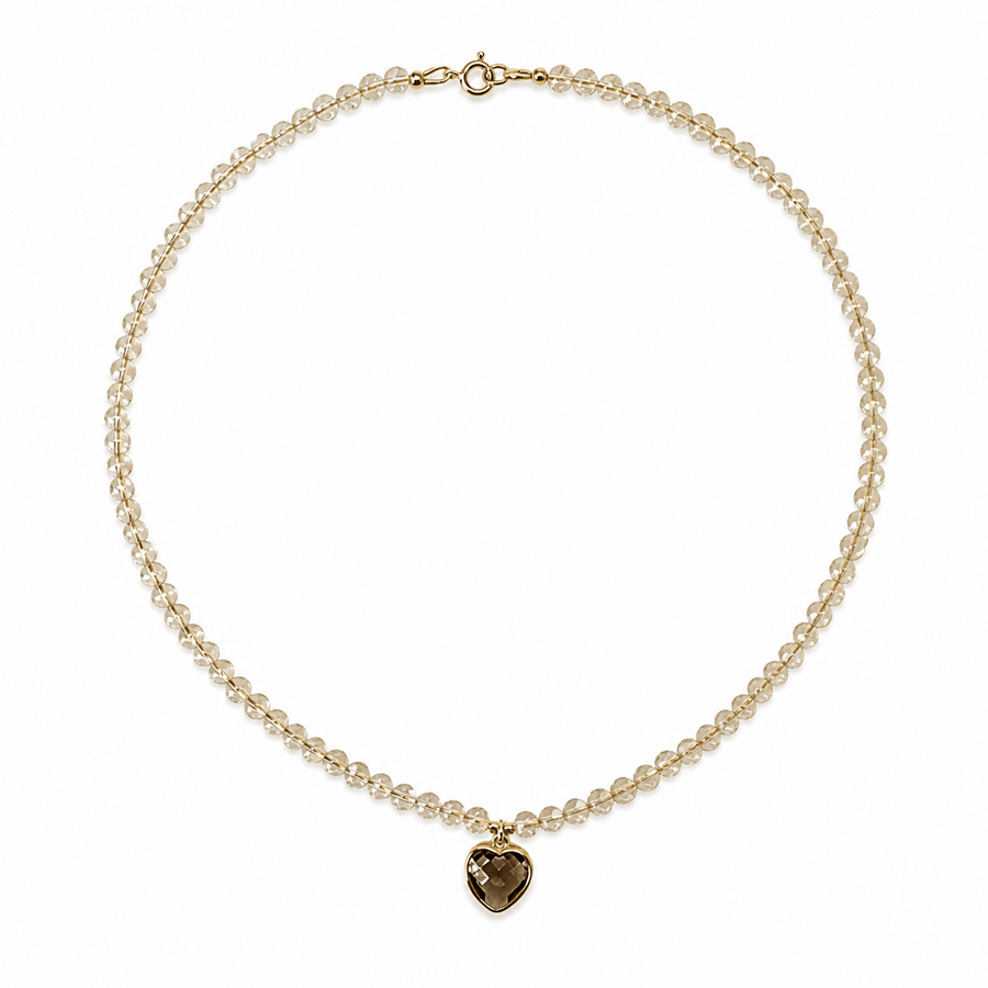 Citrin - Kette mit Rauchquarz - Herz - Anhänger - Atelier Tibet