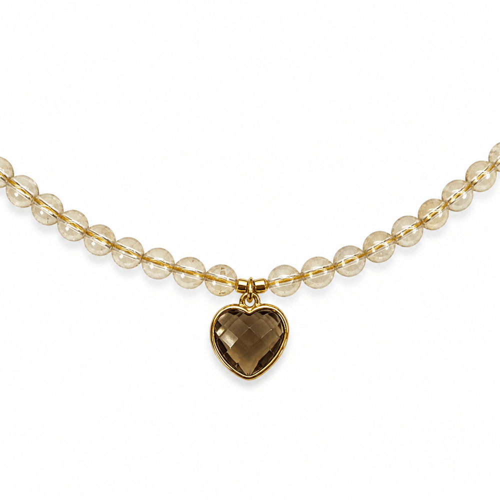 Citrin - Kette mit Rauchquarz - Herz - Anhänger - Atelier Tibet