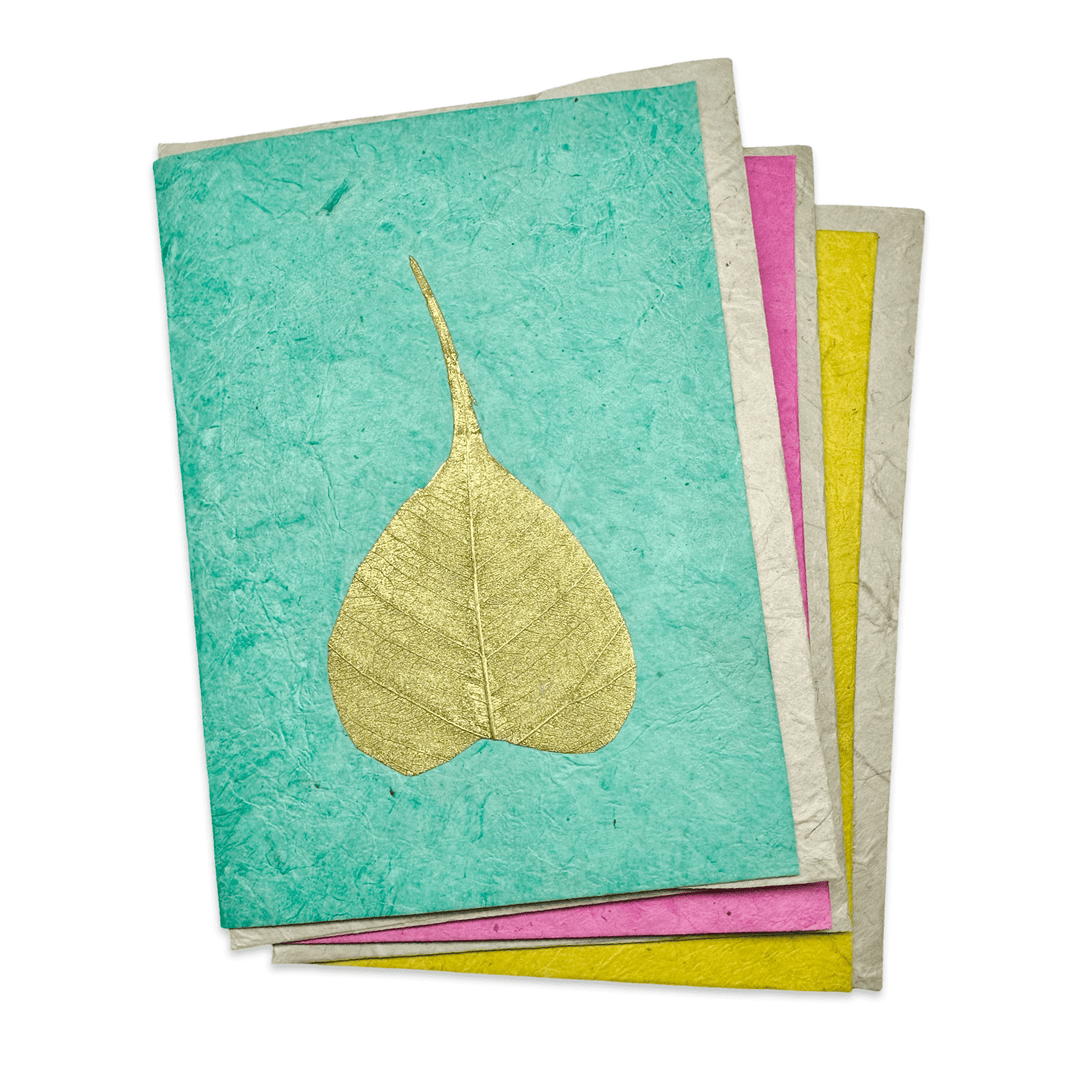 Doppelkarte «Bodhi - Blatt» mit Umschlag aus Lokta - Papier - Atelier Tibet