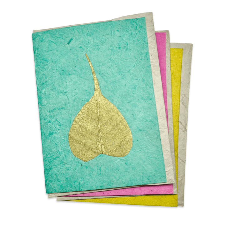 Doppelkarte «Bodhi - Blatt» mit Umschlag aus Lokta - Papier - Atelier Tibet