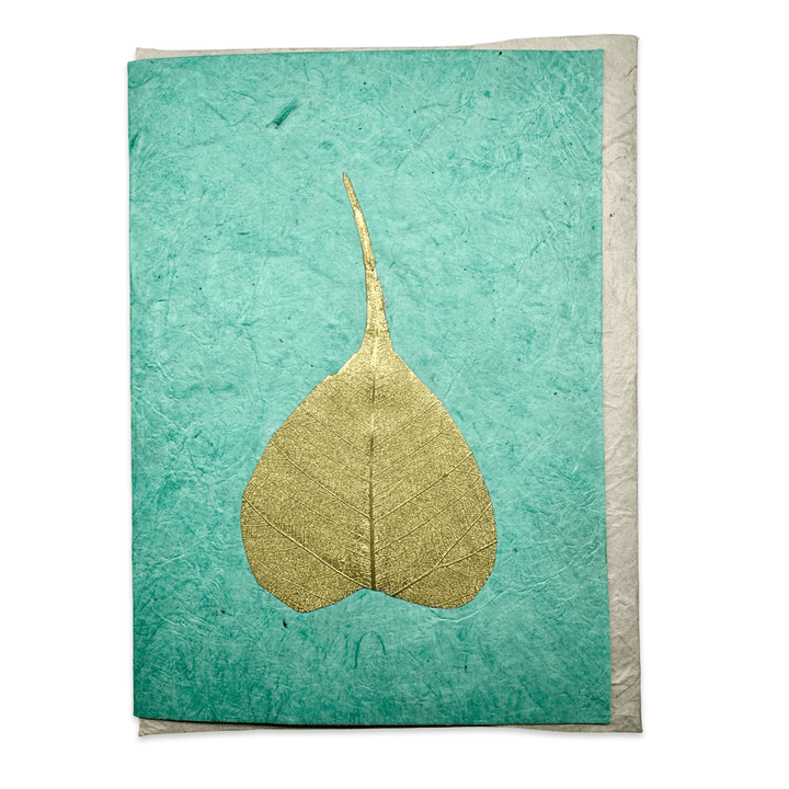 Doppelkarte «Bodhi - Blatt» mit Umschlag aus Lokta - Papier - Atelier Tibet