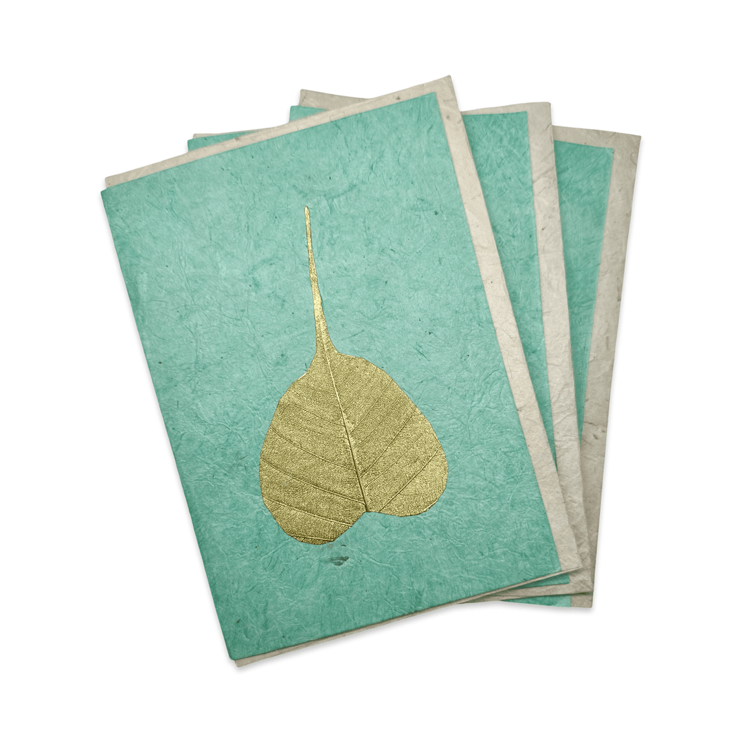 Doppelkarte «Bodhi - Blatt» mit Umschlag aus Lokta - Papier - Atelier Tibet