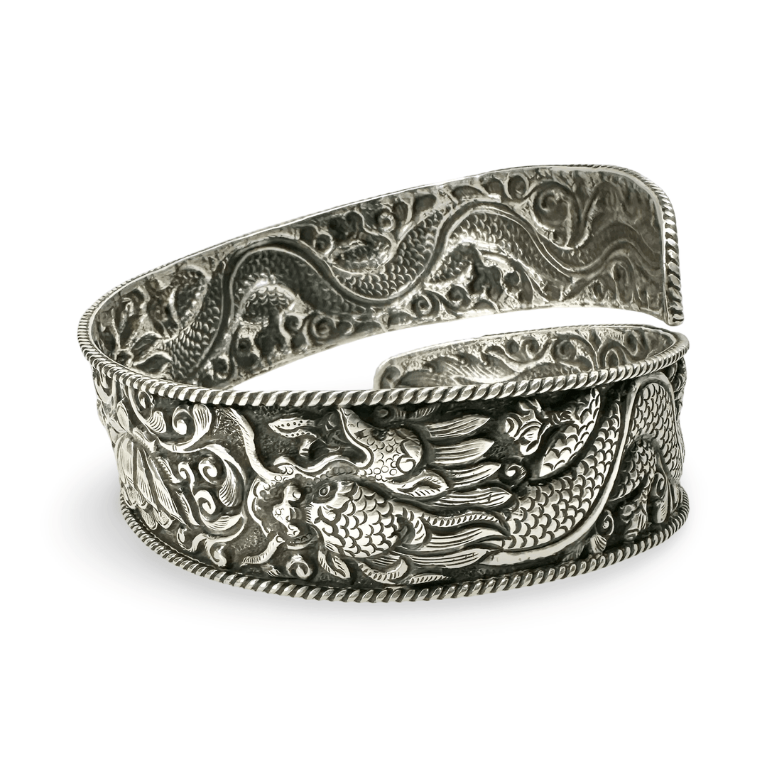 Drachen und Lotus Oberarm - Reif aus Silber - Atelier Tibet