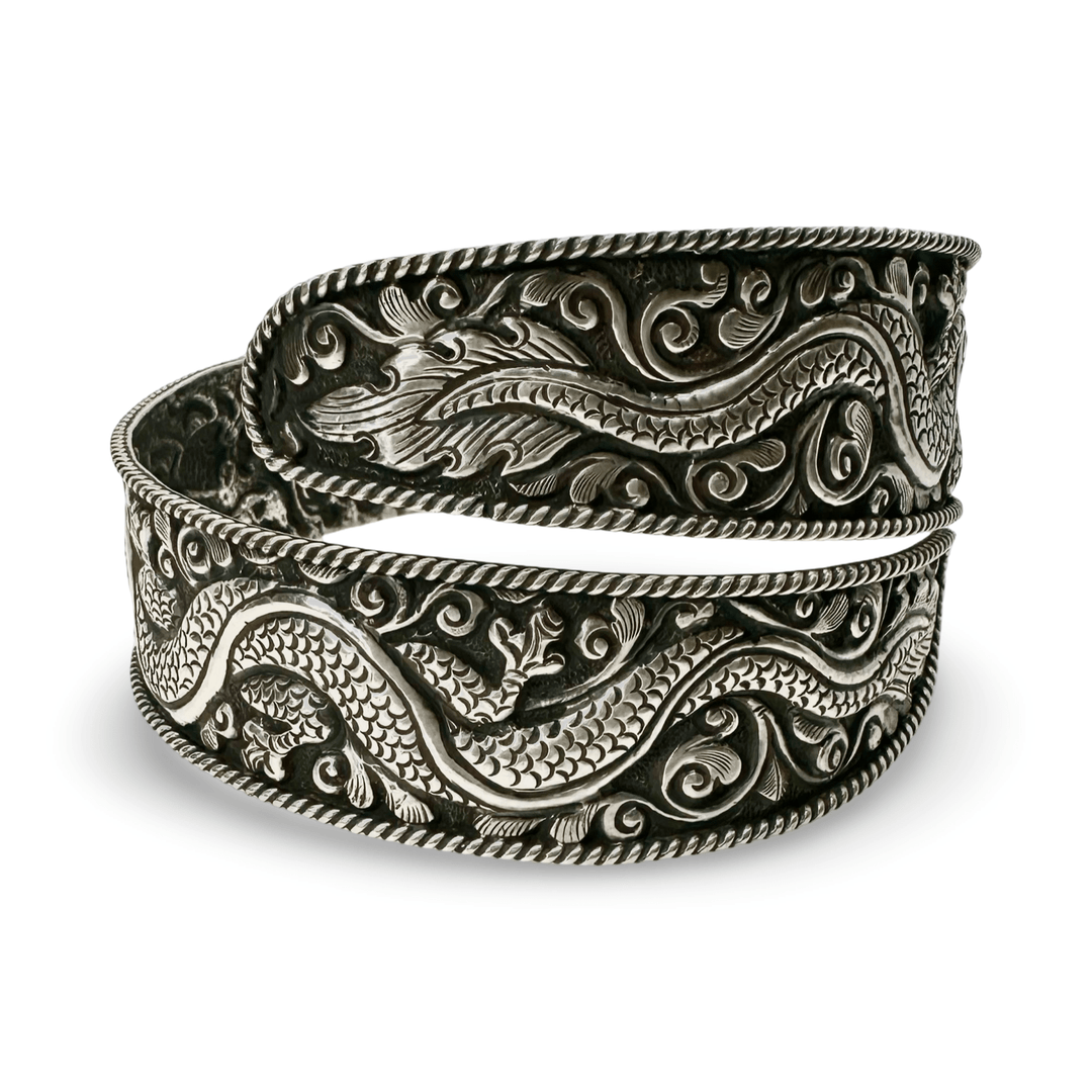 Drachen und Lotus Oberarm - Reif aus Silber - Atelier Tibet