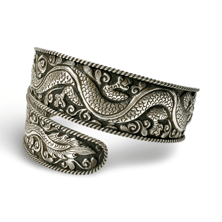 Drachen und Lotus Oberarm - Reif aus Silber - Atelier Tibet