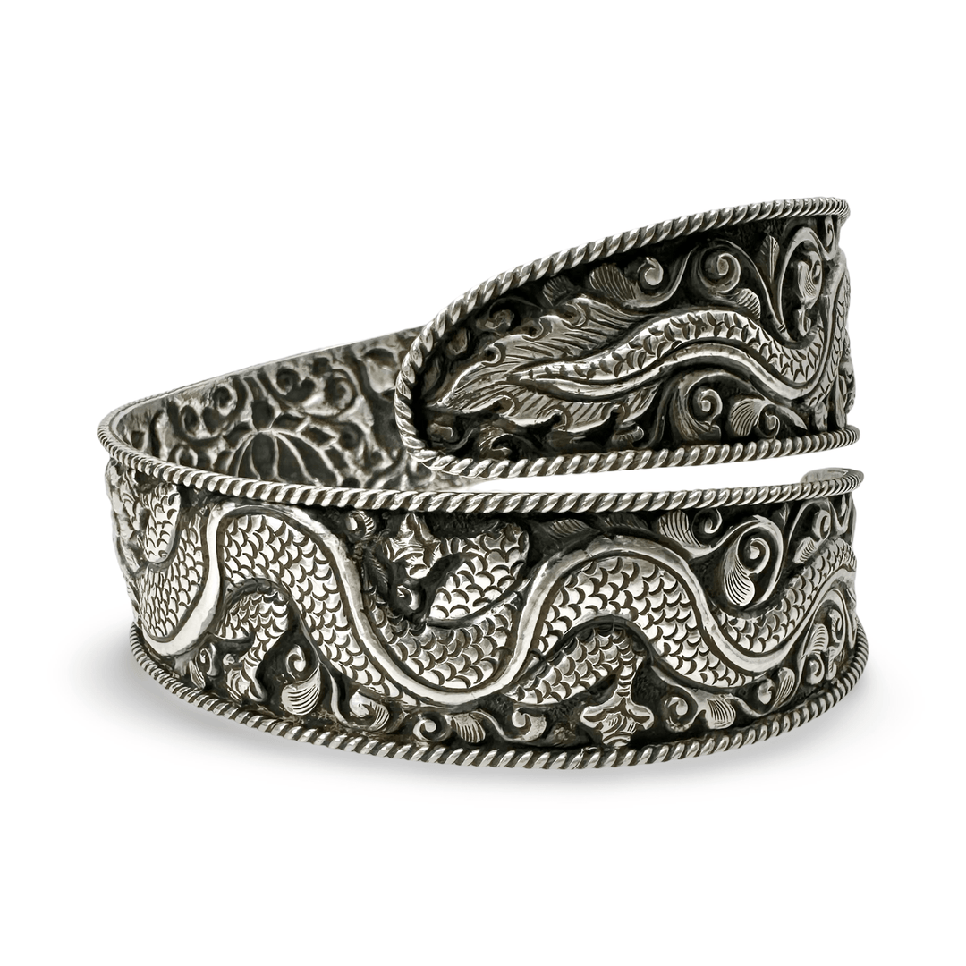 Drachen und Lotus Oberarm - Reif aus Silber - Atelier Tibet