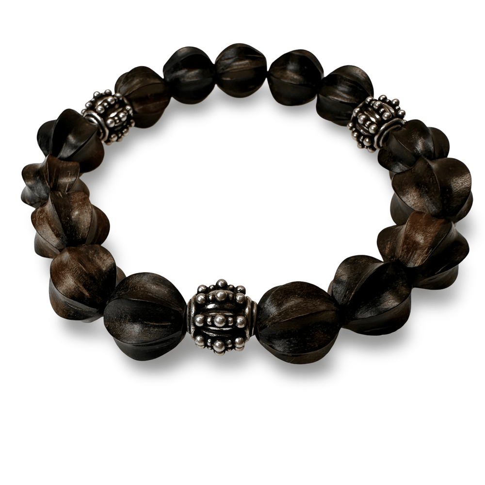 Ebenholz - Armband mit Himalaya - Silberperlen - Atelier Tibet