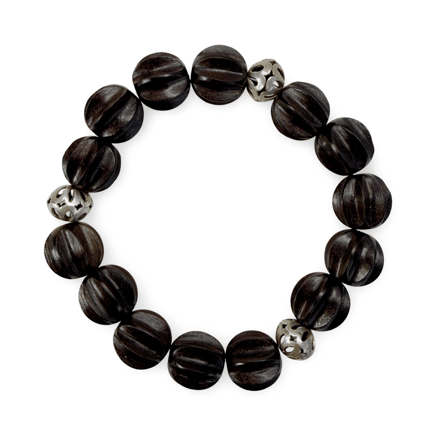 Ebenholz-Armband mit Himalaya-Silberperlen - Atelier Tibet