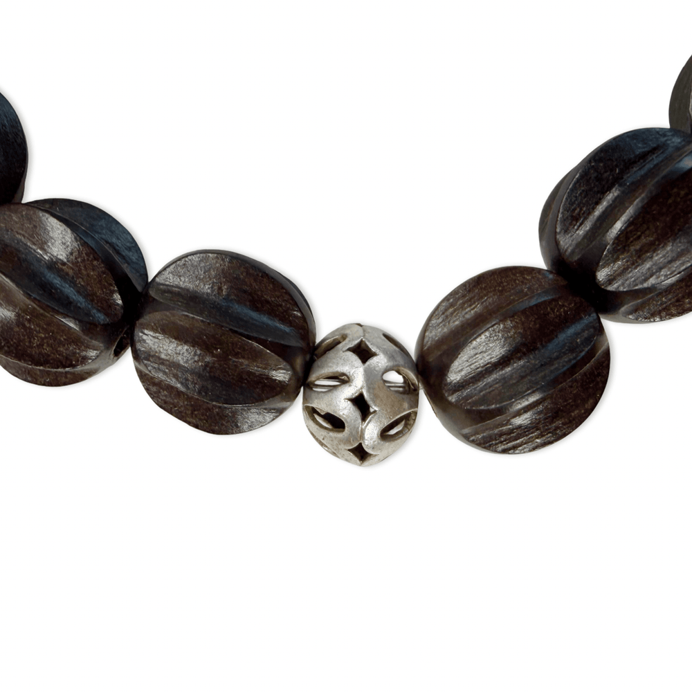 Ebenholz-Armband mit Himalaya-Silberperlen - Atelier Tibet