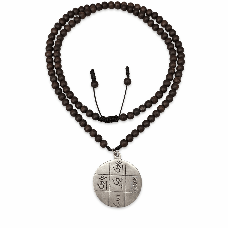 Ebenholz - Mala mit Mantra - Medaillon - Atelier Tibet