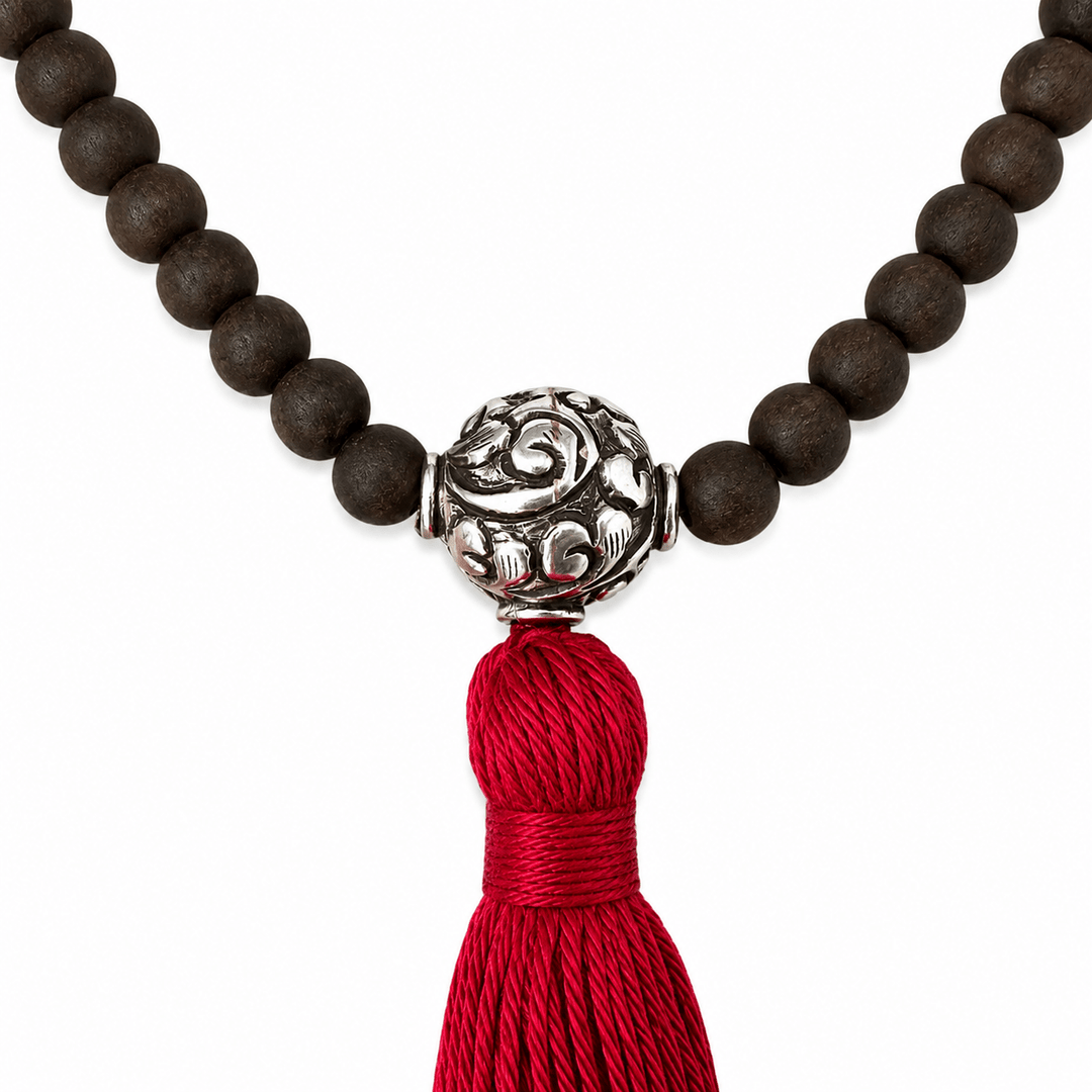 Ebenholz-Mala mit Silber-Guru-Perle - Atelier Tibet