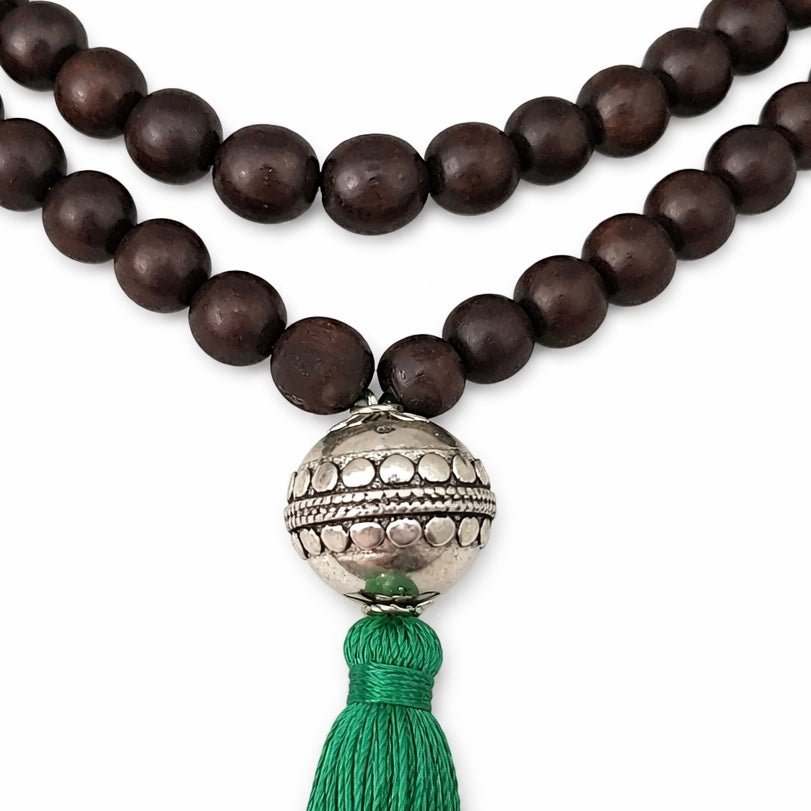 Ebenholz - Mala mit Silberperle - Atelier Tibet