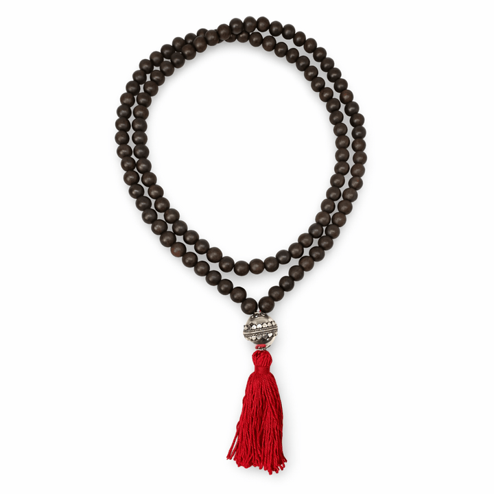 Ebenholz - Mala mit Silberperle - Atelier Tibet