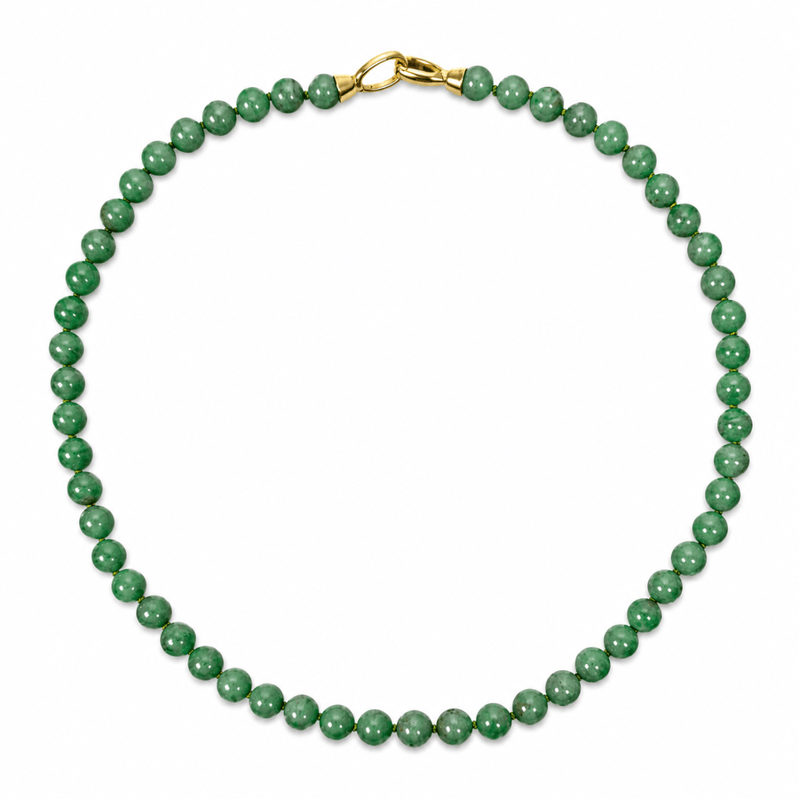 Edle Halskette aus Burma-Jade - handgeknüpft - Atelier Tibet