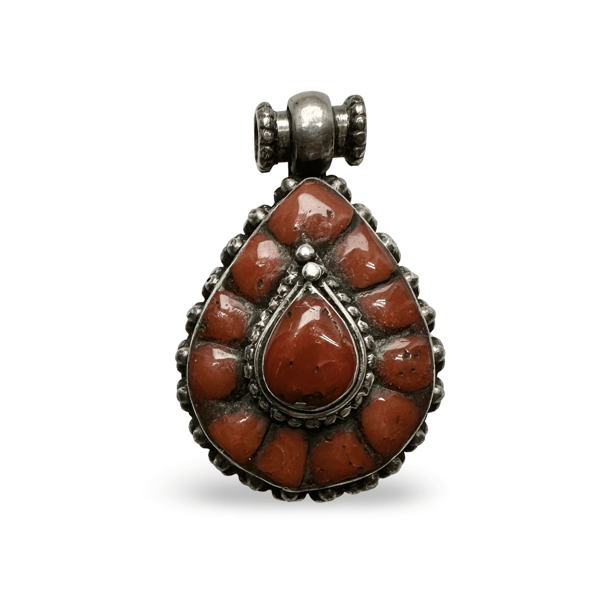 Einzigartiger älterer Korallen - Silber - Anhänger - Atelier Tibet