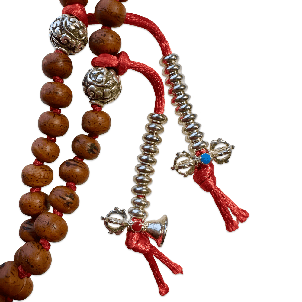 Exklusive Bodhi Samen Mala mit tibetischen Silberperlen und Zählperlen - Atelier Tibet