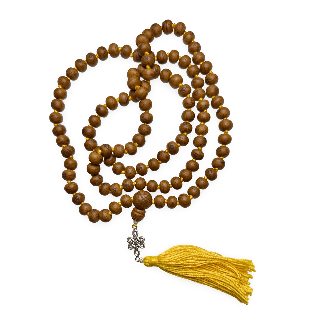 Exklusive Bodhi Samen Mala mit Unendlichem Knoten aus Silber - Atelier Tibet