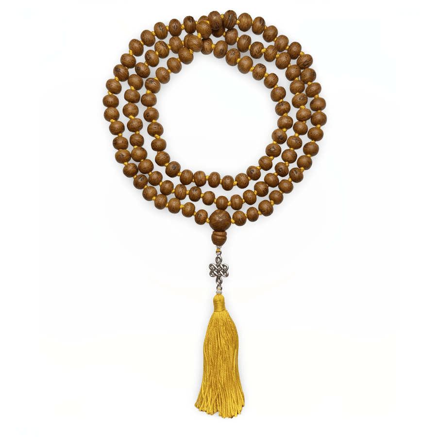 Exklusive Bodhi Samen Mala mit Unendlichem Knoten aus Silber - Atelier Tibet