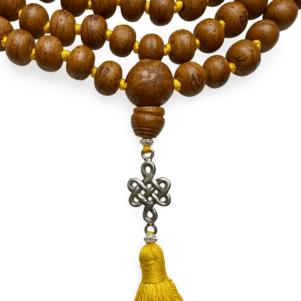 Exklusive Bodhi Samen Mala mit Unendlichem Knoten aus Silber - Atelier Tibet