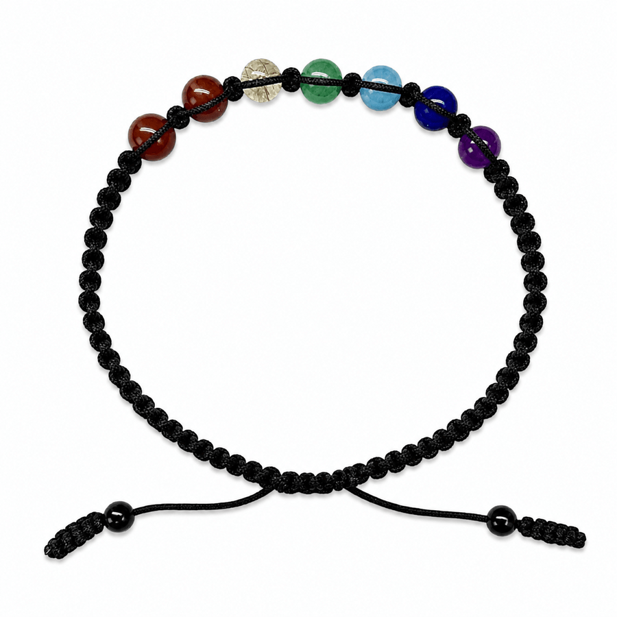 Feine 7-Chakra-Kordel mit sieben Steinen - Atelier Tibet