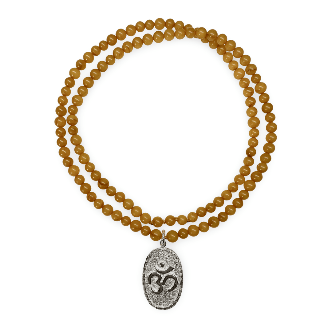 Feine Butterscotch - Bernsteinkette mit Om ॐ Silberanhänger - Atelier Tibet