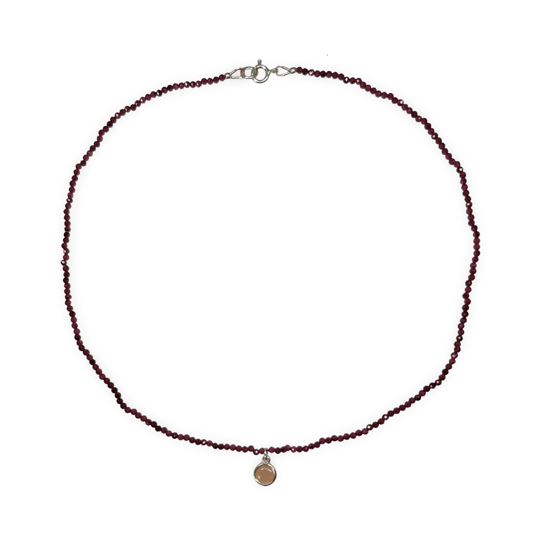 Feine Halskette aus Granat mit Rosenquarz - Anhänger - Atelier Tibet