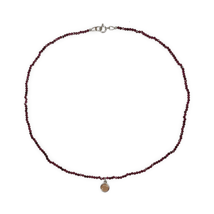 Feine Halskette aus Granat mit Rosenquarz - Anhänger - Atelier Tibet