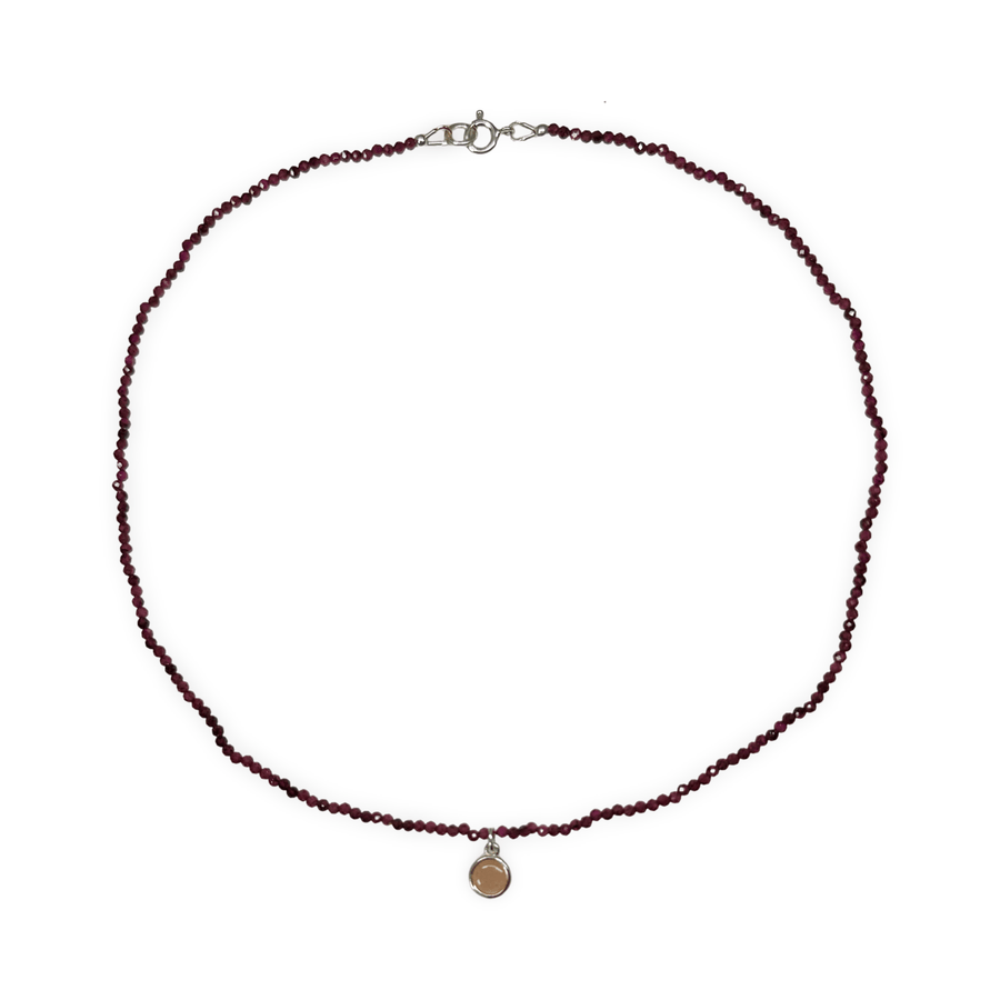 Feine Halskette aus Granat mit Rosenquarz - Anhänger - Atelier Tibet