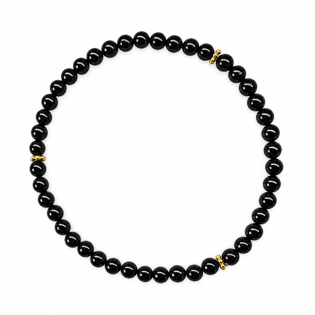 Feines Onyx - Armband mit vergoldeten Silberperlen - Atelier Tibet
