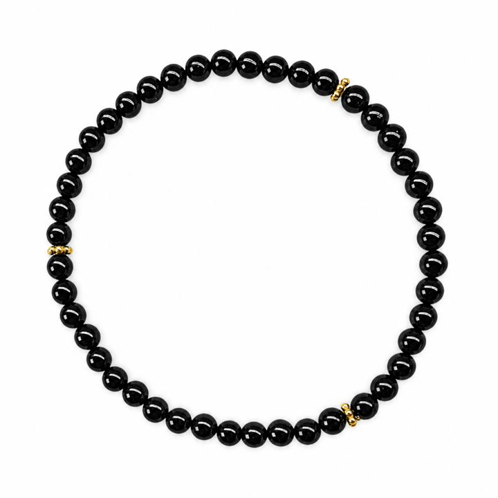 Feines Onyx - Armband mit vergoldeten Silberperlen - Atelier Tibet