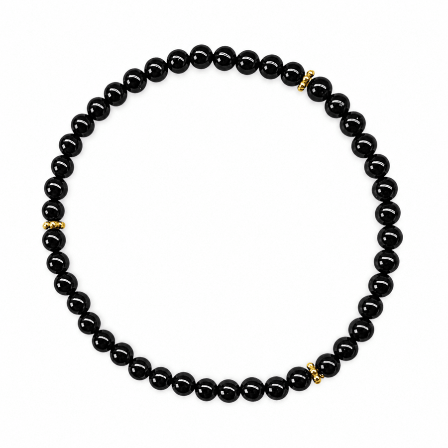 Feines Onyx - Armband mit vergoldeten Silberperlen - Atelier Tibet