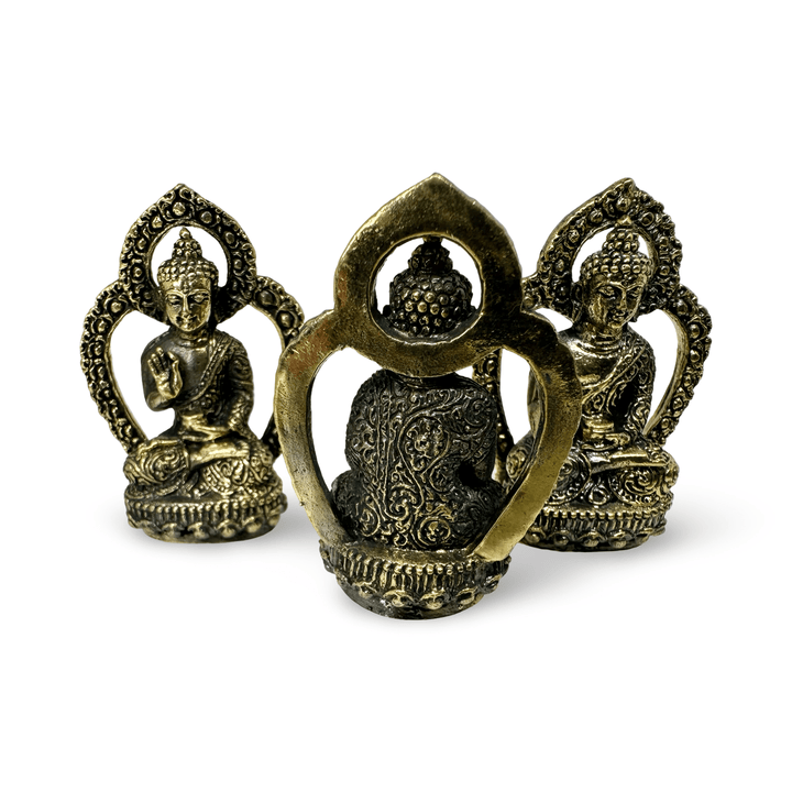 Fünfteiliges Set kleiner Buddha - Statuen aus Bronze (4.5 cm) - Atelier Tibet