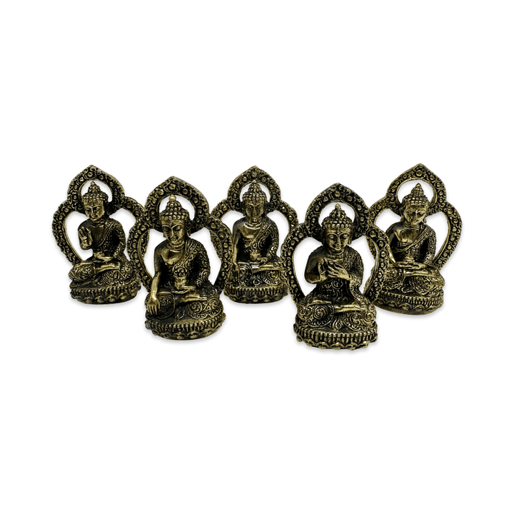 Fünfteiliges Set kleiner Buddha - Statuen aus Bronze (4.5 cm) - Atelier Tibet