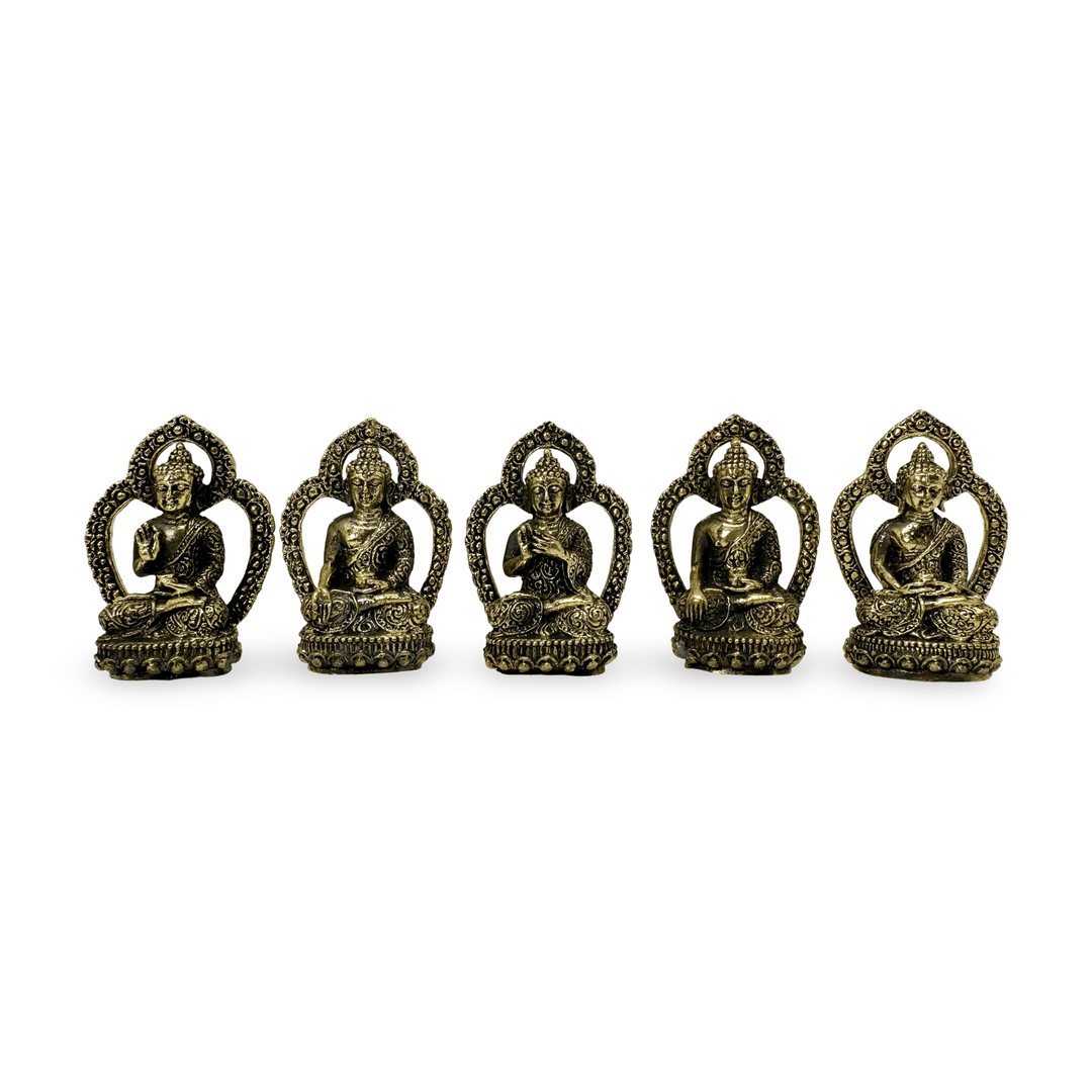 Fünfteiliges Set kleiner Buddha - Statuen aus Bronze (4.5 cm) - Atelier Tibet