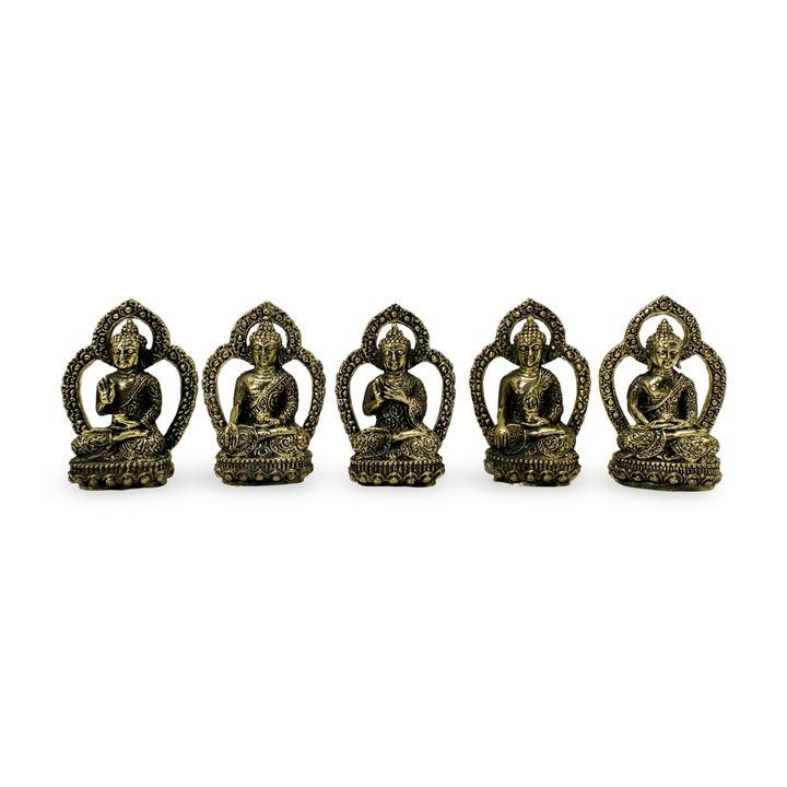 Fünfteiliges Set kleiner Buddha - Statuen aus Bronze (4.5 cm) - Atelier Tibet