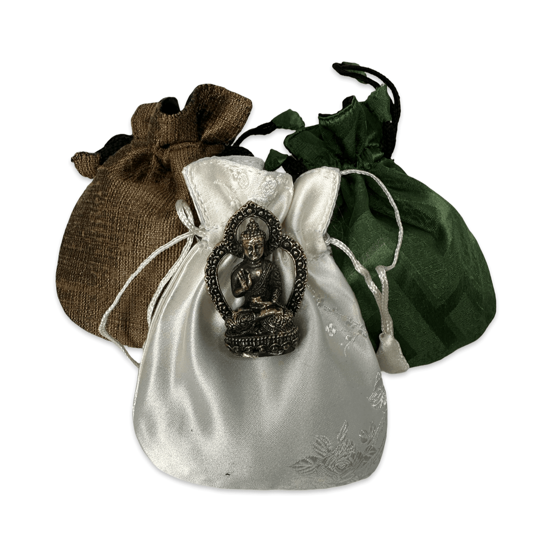 Fünfteiliges Set kleiner Buddha - Statuen aus versilberter Bronze (4.5 cm) - Atelier Tibet