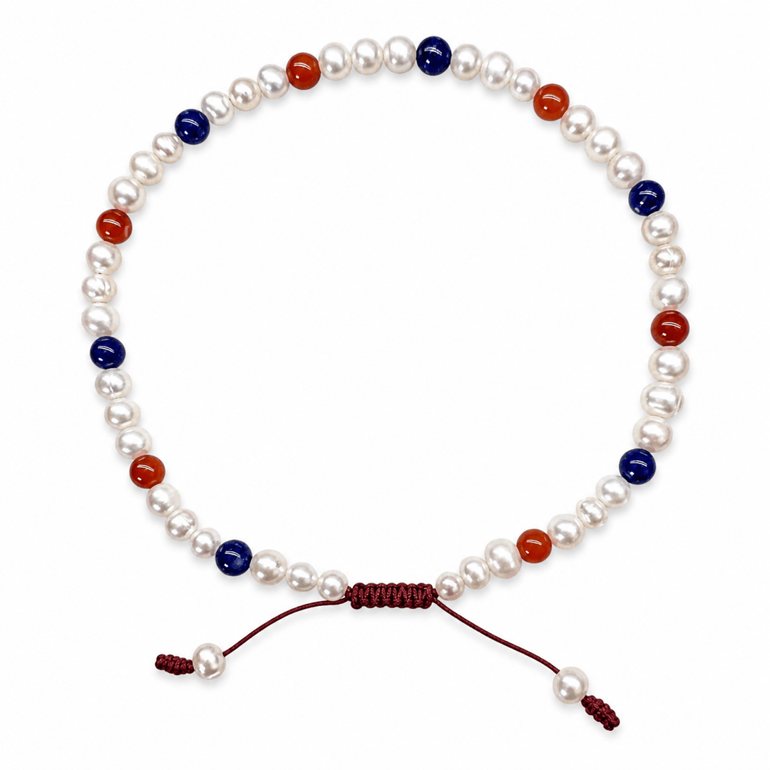 Fusskettchen aus Süsswasserperlen mit Karneol und Lapislazuli - Atelier Tibet