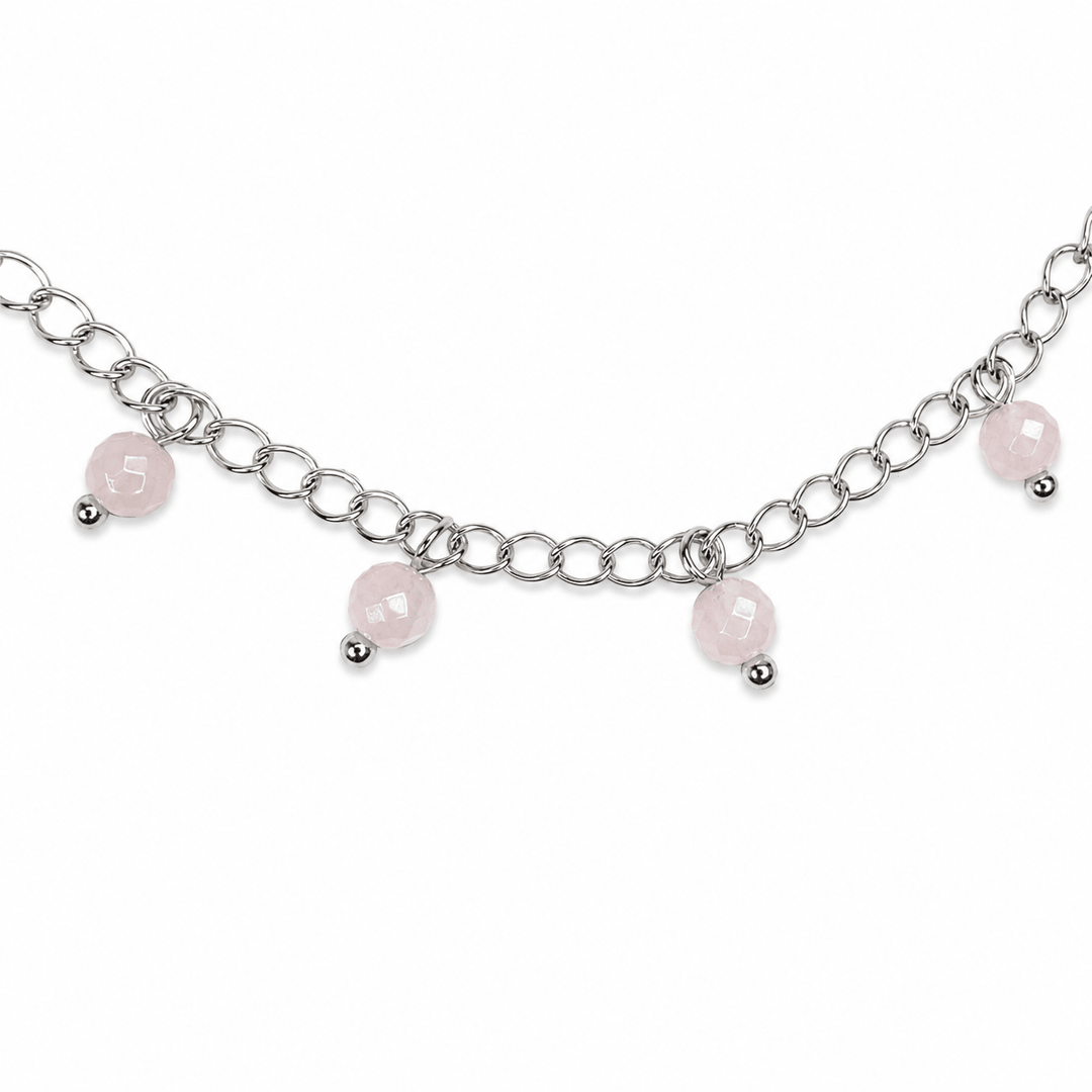 Fusskettchen mit aus Silber mit facettiertem Rosenquarz - Atelier Tibet