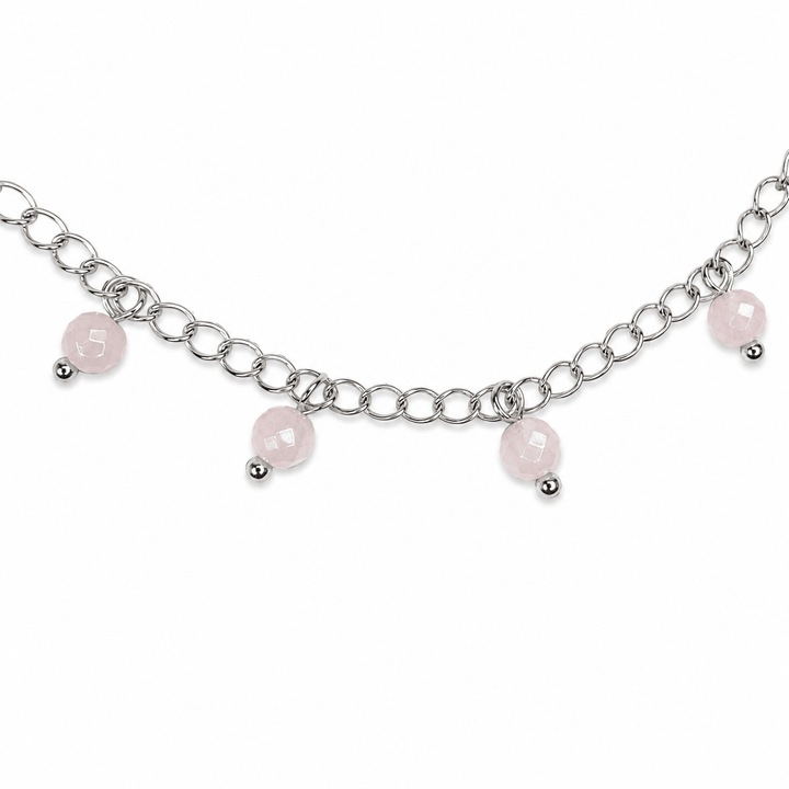 Fusskettchen mit aus Silber mit facettiertem Rosenquarz - Atelier Tibet