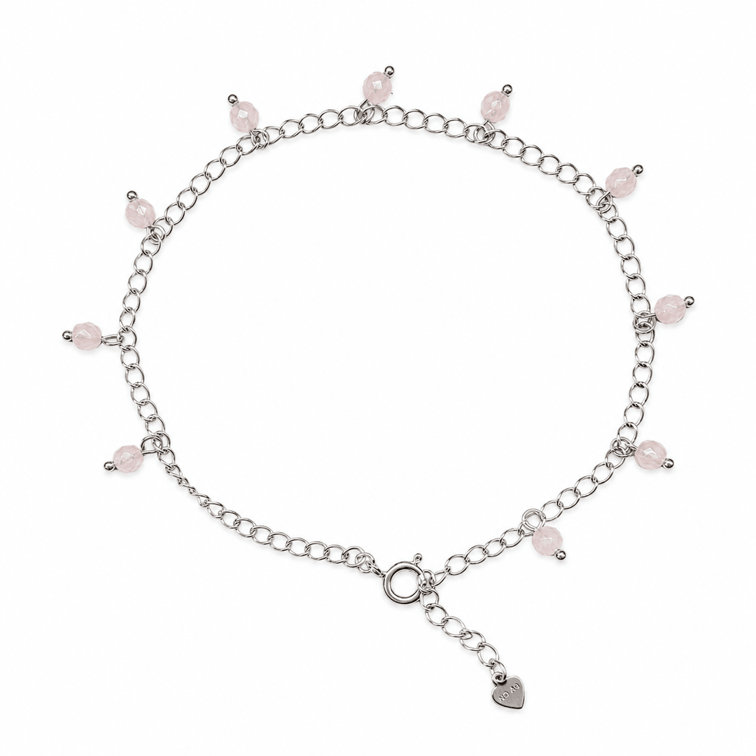 Fusskettchen mit aus Silber mit facettiertem Rosenquarz - Atelier Tibet