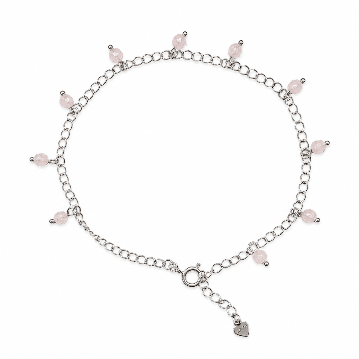 Fusskettchen mit aus Silber mit facettiertem Rosenquarz - Atelier Tibet