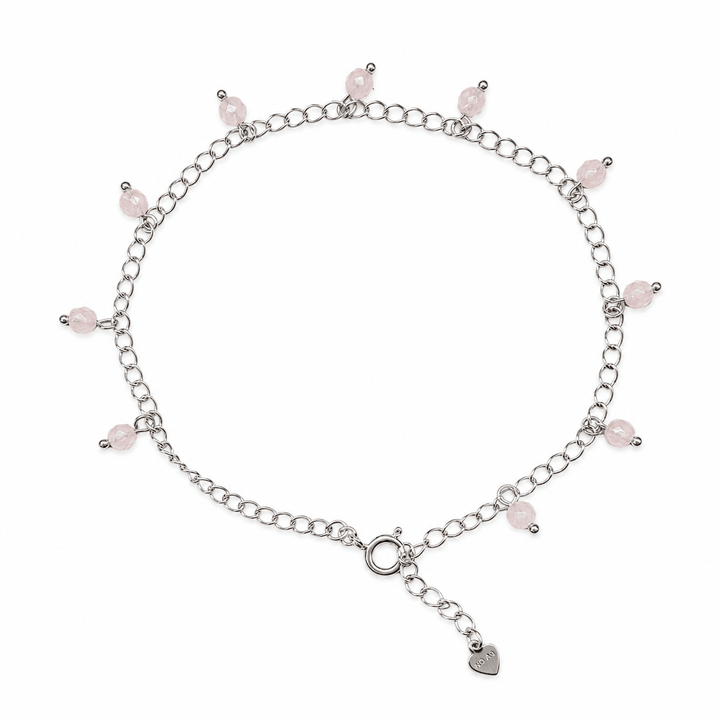 Fusskettchen mit aus Silber mit facettiertem Rosenquarz - Atelier Tibet