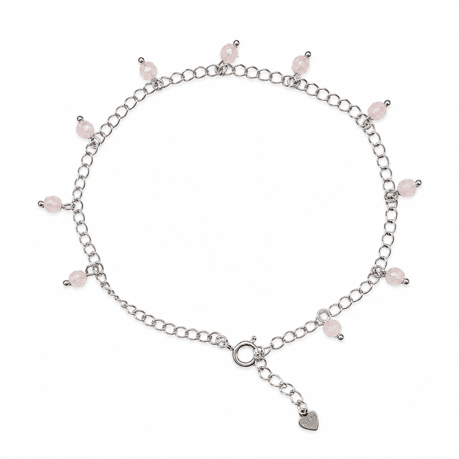 Fusskettchen mit aus Silber mit facettiertem Rosenquarz - Atelier Tibet