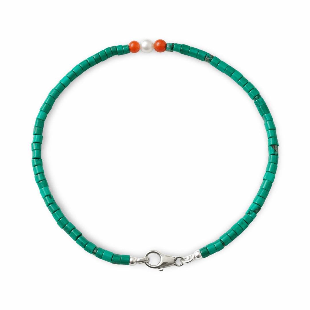 Fusskettchen mit Türkis, Perle und alter Koralle - Atelier Tibet