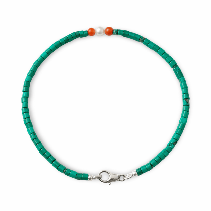 Fusskettchen mit Türkis, Perle und alter Koralle - Atelier Tibet