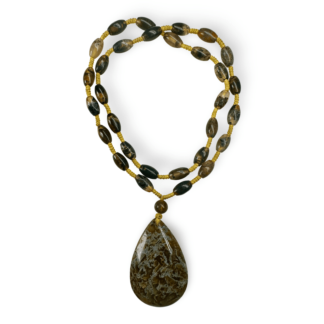 Geknüpfte Halskette aus Chalcedon mit grossem Anhänger - Atelier Tibet